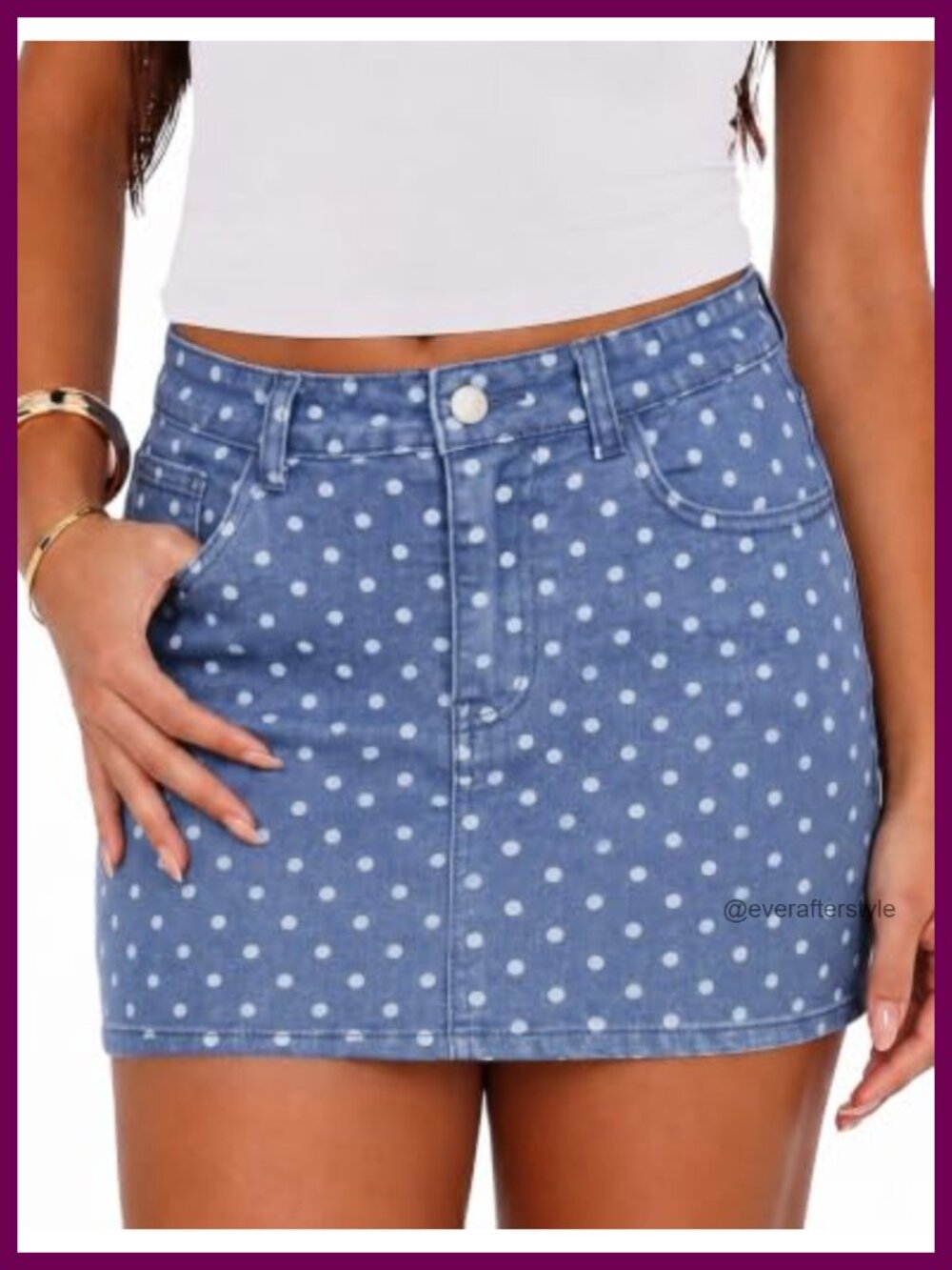 Womens Polka Dot Denim Mini Skirt Low Rise Y2K Trendy